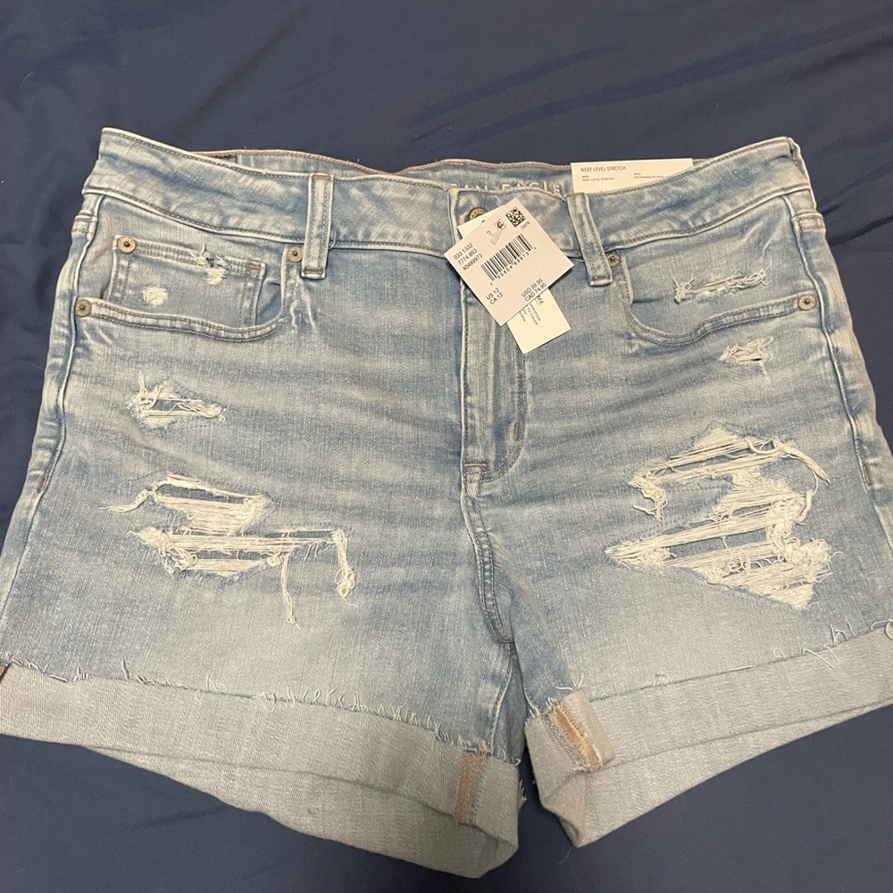 AMERICAN EAGLE Distressed Light Blue Denim Shorts